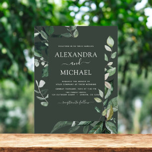 Budget Botanical Greenery Emerald Green Wedding Flyer