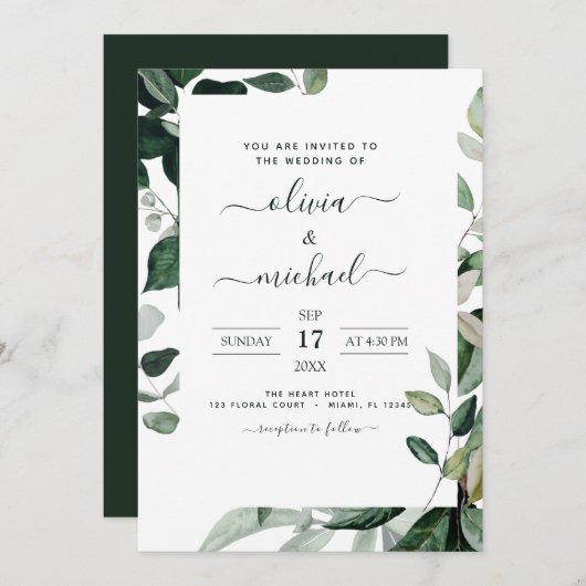 Budget Botanical Greenery Foliage Wedding Flyer Kaart (Voorkant / Achterkant)