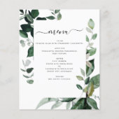Budget Botanical Greenery Foliage Wedding Menu (Voorkant)