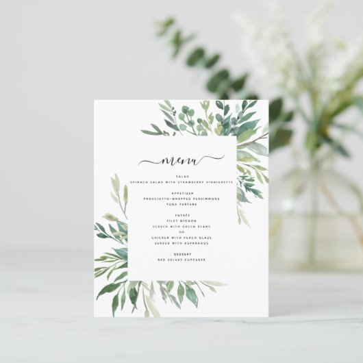 Budget Botanical Greenery Foliage Wedding Menu (Staand voorkant)