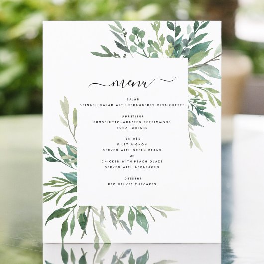 Budget Botanical Greenery Foliage Wedding Menu