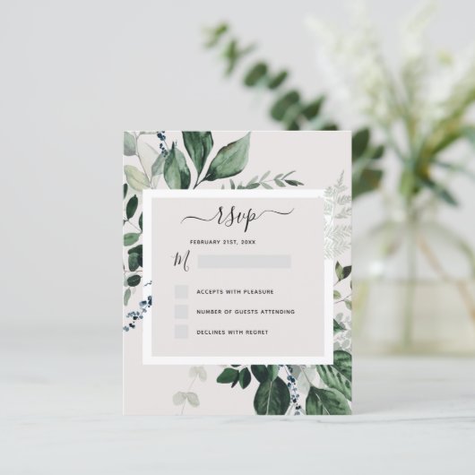 Budget Botanical Greenery RSVP Uitnodiging (Staand voorkant)