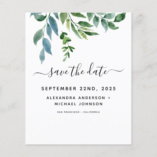 Budget Botanical Greenery Wedding Flyer (Voorkant)