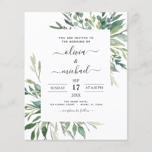 Budget Botanical Greenery Wedding Flyer (Voorkant)