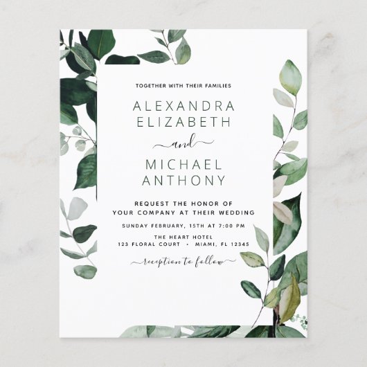 Budget Botanical Greenery Wedding Flyer (Voorkant)