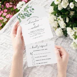 Budget Botanical Greenery Wedding RSVP All In One Uitnodiging