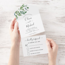 Budget Botanical Greenery Wedding RSVP