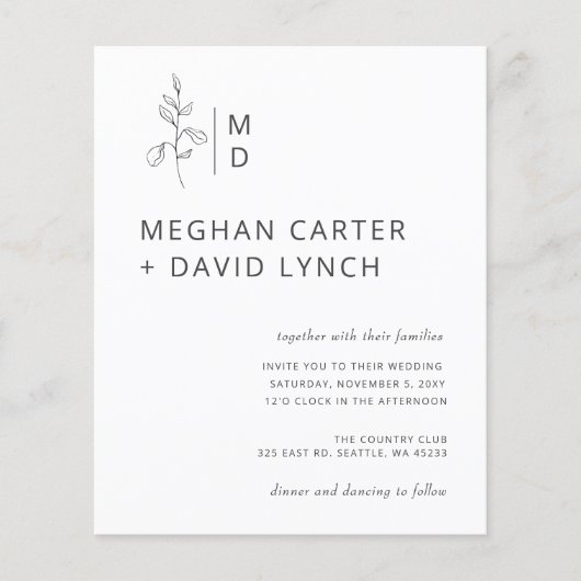 Budget Botanical Monogram Weddenschap (Voorkant)