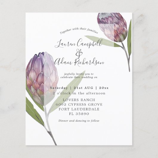 Budget Botanical Protea Paars Weddenschap (Voorkant)