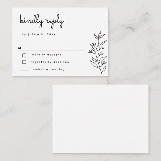 BUDGET Botanical Script Simple Wedding RSVP Kaart Notitiekaartje (Voorkant / Achterkant)