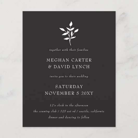 Budget Botanical Simple Weduwen Uitnodiging (Voorkant)