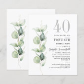 Budget Botanische 40e Verjaardag Eucalyptus Uitnod (Voorkant / Achterkant)