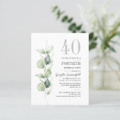 Budget Botanische 40e Verjaardag Eucalyptus Uitnod (Staand voorkant)