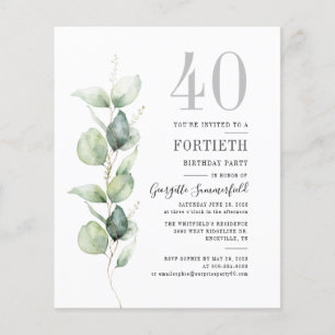 Budget Botanische 40e Verjaardag Eucalyptus Uitnod