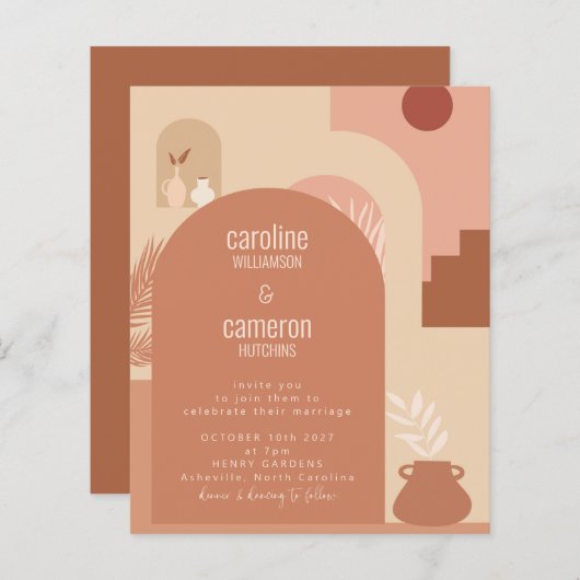 Budget Botanische Boho Moderne Terracotta Bruiloft (Voorkant / Achterkant)