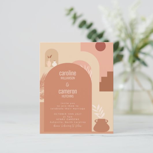 Budget Botanische Boho Moderne Terracotta Bruiloft (Staand voorkant)