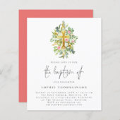 Budget Botanische Eucalyptus Cross Baptisme Invite (Voorkant / Achterkant)