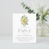 Budget Botanische Eucalyptus Cross Baptisme Invite (Staand voorkant)
