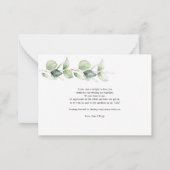 Budget Botanische Eucalyptusbruiloft Hartelijk dan Notitiekaartje (Achterkant)