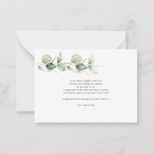 Budget Botanische Eucalyptusbruiloft Hartelijk dan Notitiekaartje (Achterkant)