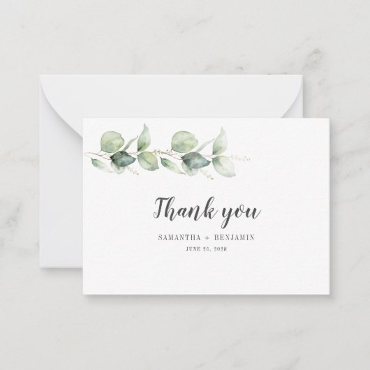 Budget Botanische Eucalyptusbruiloft Hartelijk dan Notitiekaartje (Voorkant)