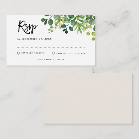 BUDGET Botanische Garden Greenery RSVP Weddenschap Notitiekaartje (Voorkant / Achterkant)