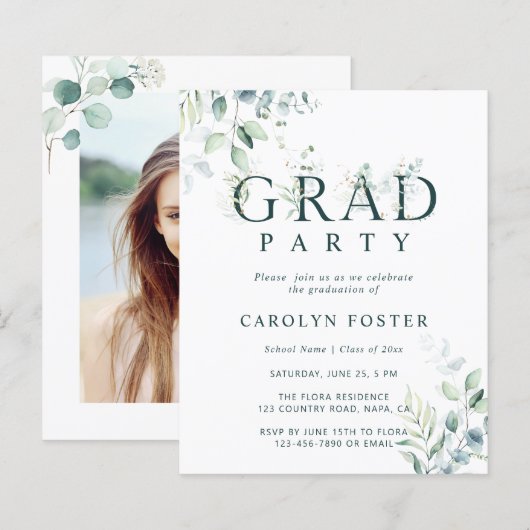 Budget Botanische GraduPartij Fotouitnodiging (Voorkant / Achterkant)