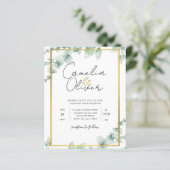 Budget Botanische Groene Goud Bruiloft Uitnodiging (Staand voorkant)