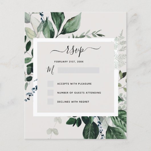 Budget Botanische Groene RSVP Uitnodiging Flyer (Voorkant)