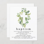 Budget Botanische Leaves Cross-Baptism Uitnodiging (Voorkant / Achterkant)