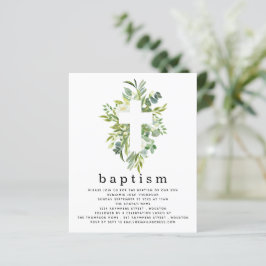 Budget Botanische Leaves Cross-Baptism Uitnodiging