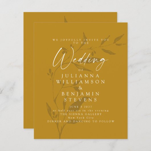 Budget Botanische Mustard Boho Wedding Invite (Voorkant / Achterkant)