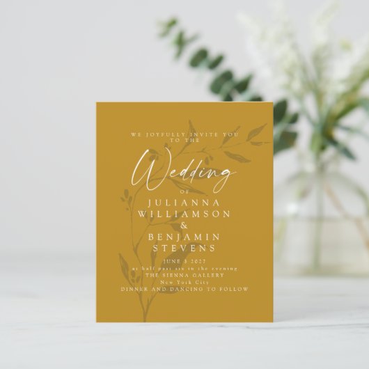 Budget Botanische Mustard Boho Wedding Invite (Staand voorkant)