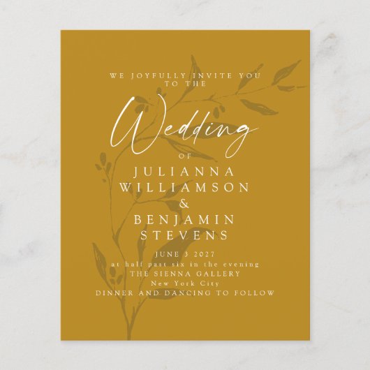 Budget Botanische Mustard Boho Wedding Invite (Voorkant)