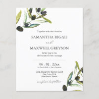 Budget Botanische Olijf Bruiloften Uitnodiging