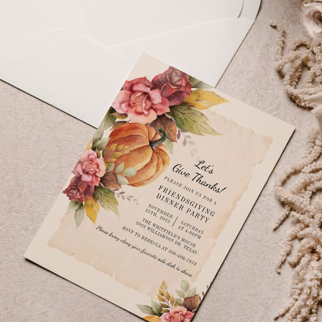 Budget botanische pompoenvriendschappelijke uitnod (Friendsgiving Fall Thanksgiving Invitation)