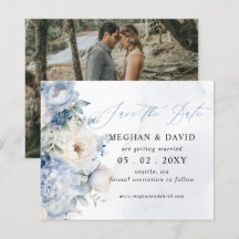 Budget Botanische Stofblauw Foto Save the Date