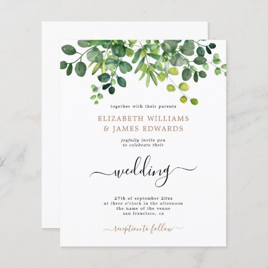 BUDGET Botanische Tuin Lente Huwelijksuitnodiging (Voorkant / Achterkant)