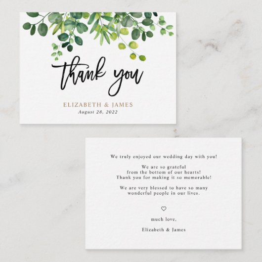 BUDGET Botanische tuinbruiloft Dank je briefje aut Notitiekaartje (Voorkant / Achterkant)