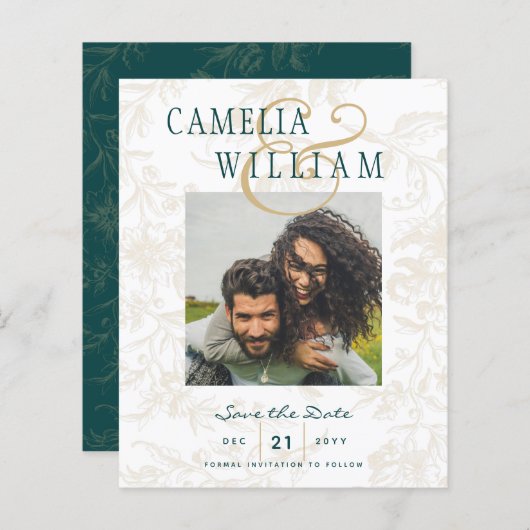 BUDGET BOTANISCHE TURKOOIS GOUD Trouwwens Kaartje  (Voorkant / Achterkant)