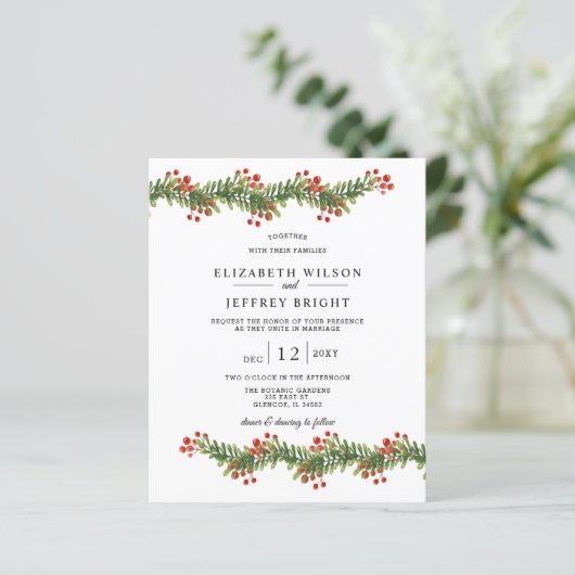 Budget Bough of Holly Kerstbruilding Invitation (Staand voorkant)