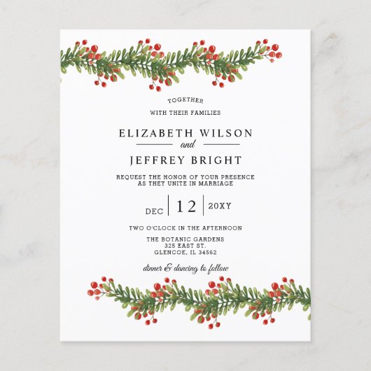 Budget Bough of Holly Kerstbruilding Invitation (Voorkant)