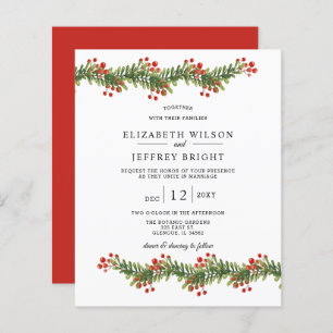 Budget Bough of Holly Kerstbruilding Invitation