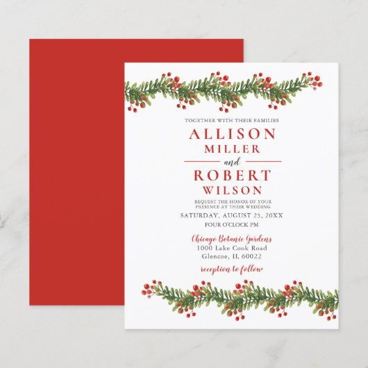 Budget Boughs of Holly Wedding Invitation (Voorkant / Achterkant)