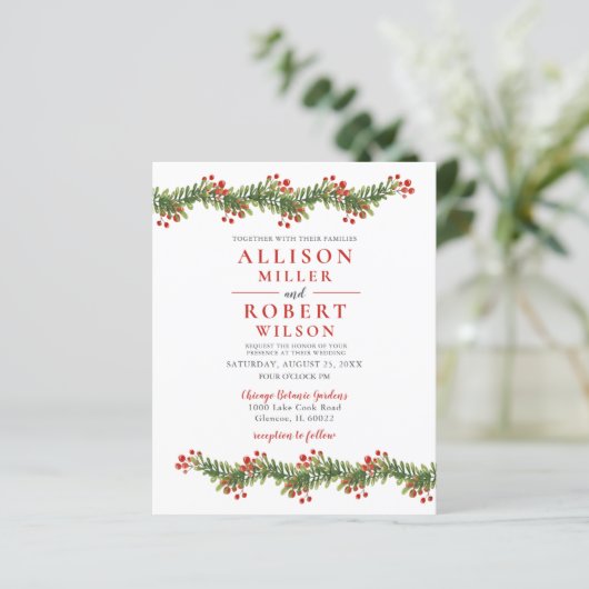 Budget Boughs of Holly Wedding Invitation (Staand voorkant)