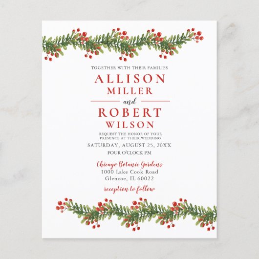 Budget Boughs of Holly Wedding Invitation (Voorkant)