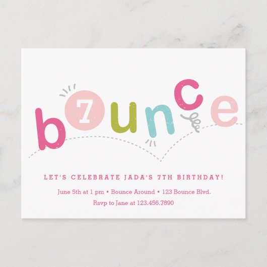 Budget Bounce Girls Birthday Party Uitnodiging Briefkaart (Voorkant)