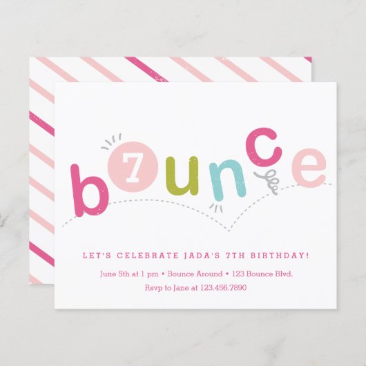 Budget Bounce Kinder Age Birthday Party Uitnodigin (Voorkant / Achterkant)