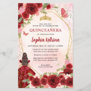 Budget Bourgogne Bloemen Goud Prinses Quinceañera
