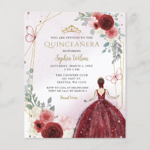 Budget Bourgogne Bloemen Prinses Quinceañera Invit